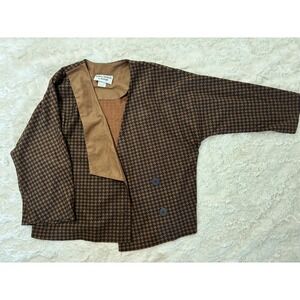 Vintage Melissa Lane Womens‎ Brown Houndstooth Shawl Lapel Blazer Jacket Size 10